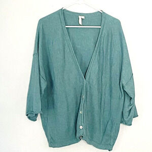 J.Jill Cardigan Sweater Size Medium Cashmere Cotton Half Sleeve Turquoise Aqua